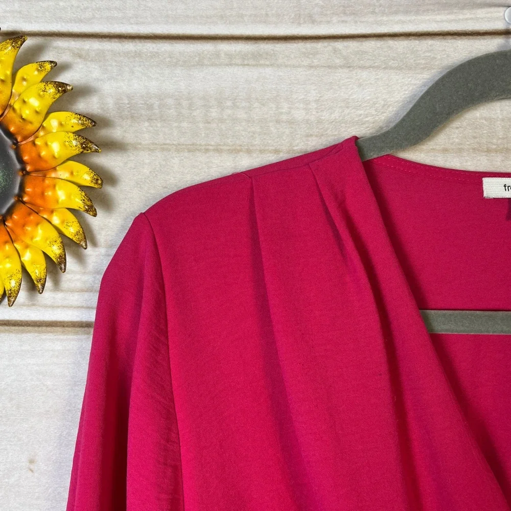 fraiche by j Womens Wrap Dress Pink V Neck Long Sleeve‎ Tie Waist ALine Size M
